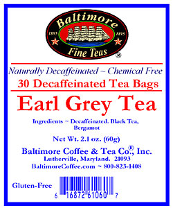 Baltimore Decaf. Earl Grey Tea Bags ~ 30 Count