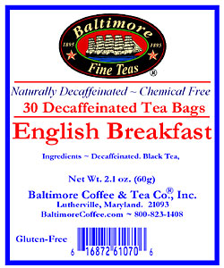 Baltimore Decaf. English Breakfast Tea Bags ~ 30 Count