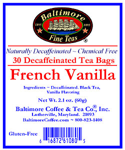 Baltimore Decaf. French Vanilla Tea Bags ~ 30 Count