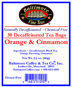 Baltimore Decaf. Orange & Cinnamon Tea bags ~ 30 Count